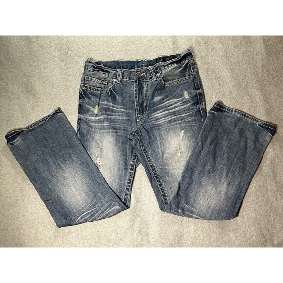 T.K. Axel Jeans Mens W32 L32 Wolcott Boot Cut Distressed Ripped Blue Denim - Picture 1 of 16